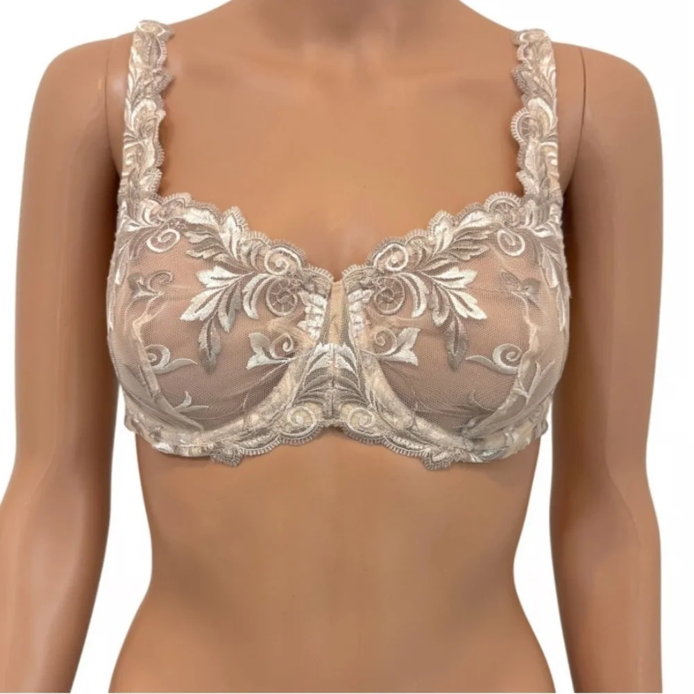 SOMA Sensuous Lace Underwire Unlined Embroidered Bra 36C Floral Embellished